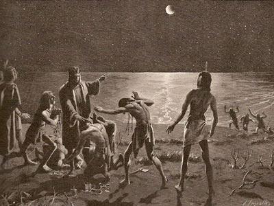 Colon aterrorizando a los indigenas con el eclipse